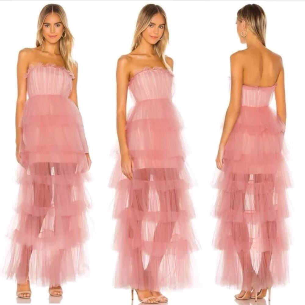 Revolve Lovers and Friends Pink Bobbit Occasion Tiered Tulle Gown (Sz L)